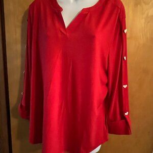 CURE Women's blouse - Red with beautiful heart buttons - Large